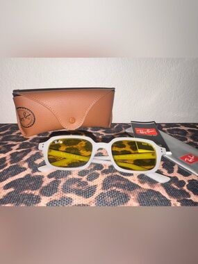 Ray-Ban White Frames with Yellow Lenses Sunglasses